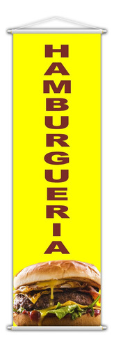 Banner Hamburgueria Lancheria Lanche Amarelo 100x30cm