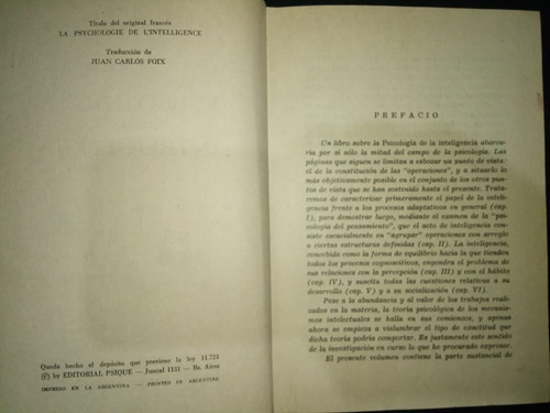 Libro Psicología De La Inteligencia Jean Piaget Tapa Dura