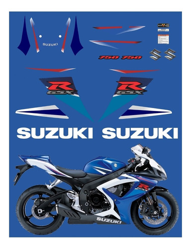 Kit Adesivos Emblemas Suzuki Gsxr 750 Gsx 750r 2007 Azul E Branca Ca-00622