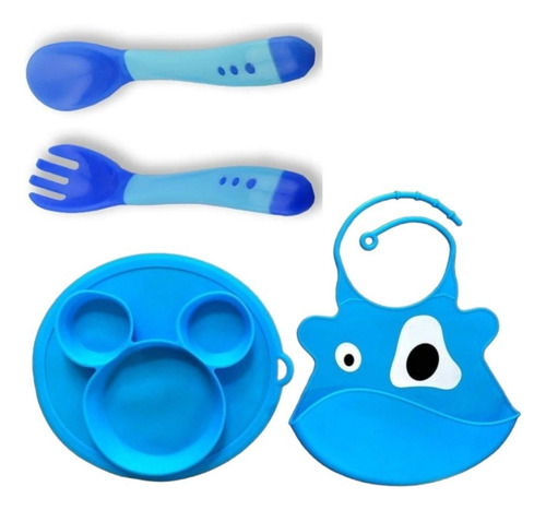 Set De Vajilla X 3 Silicona Antideslizante Bebe Plato Babero