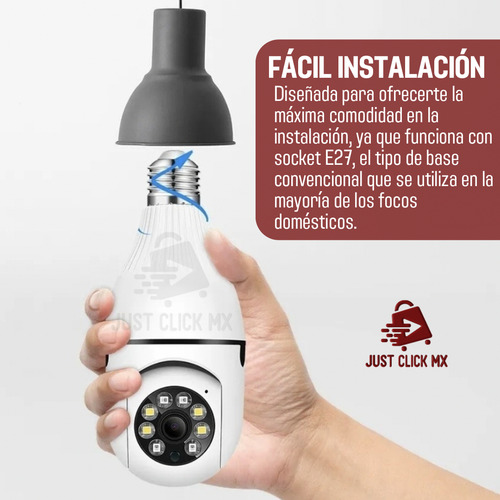 Cámara De Seguridad Wifi Foco Giratorio Visión Nocturna Full HD JustClick MX