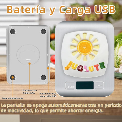 Bascula Digital Cocina Acero Inoxidable Con Pantalla Lcd