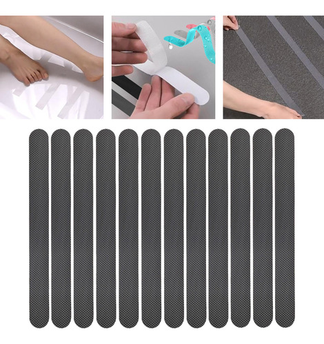 3 X 12 Pegatinas Antideslizantes Para Ducha, Tiras Gris