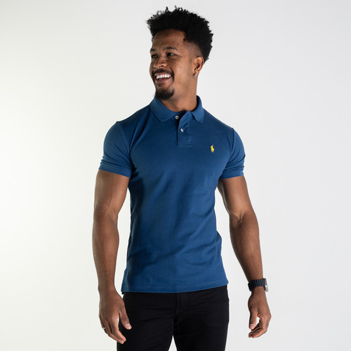 Camisa Polo Ralph Lauren Slim Masculino Algodão Piquet Azul