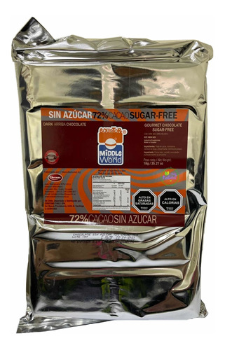 Barra De Chocolate 72% 1 Kg Sin Azúcar Onlynaturalstore