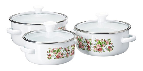 Imagen 5 de 9 de Set De 3 Ollas Tapa Cristal Porcelanadizado Hot Spot Vintage