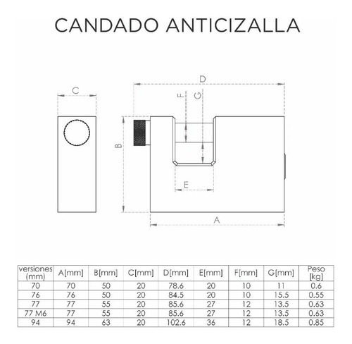 Candado Anticizalla Cisa 70mm De Bronce Con 2 Llaves