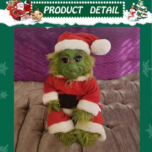 Muñeca Grinch, Lindo Peluche De Peluche Navideño+2pcs Color