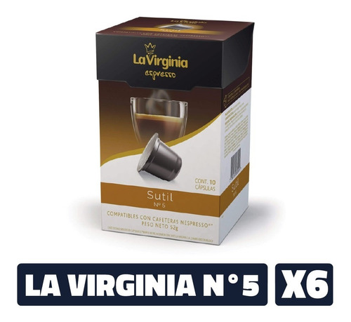 Café La Virginia Sutil N°5 Cápsulas Para Nespresso X6 Cajas