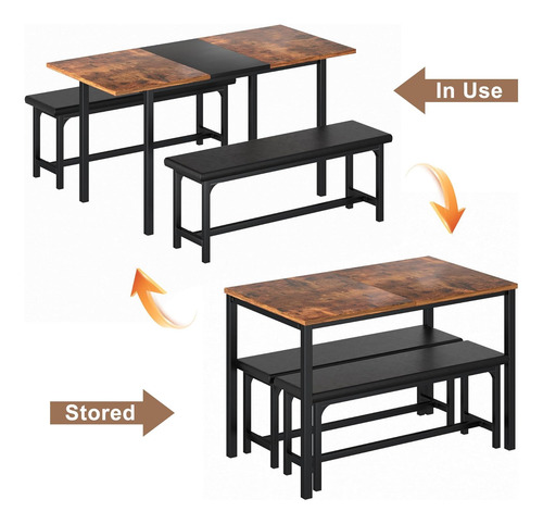 Vecelo Mesa De Cocina Extensible De 3 Piezas De 63 Pulgadas Color De La Tapa Color De Las Patas