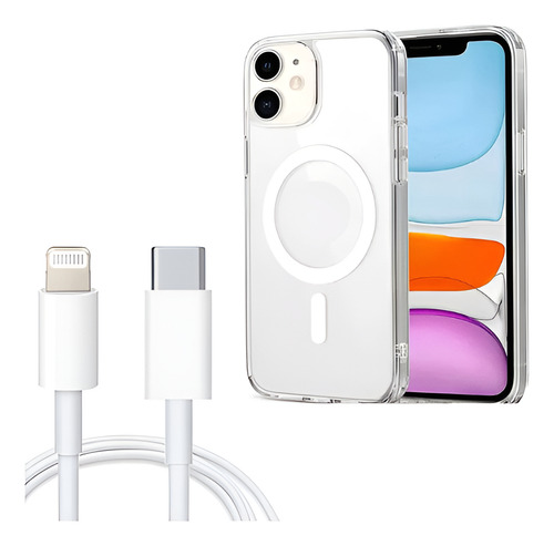 Funda Magnética Transparente + Usb C Para Iphone 11 12 13 14 Transparente Iphone 11