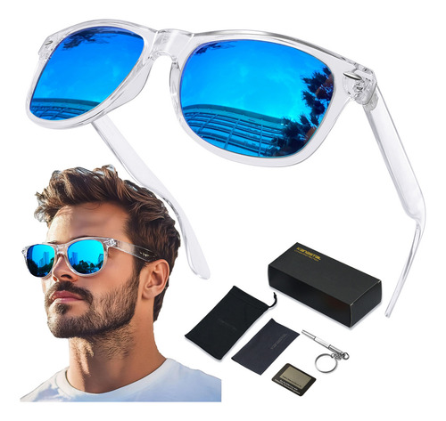 Anteojos De Sol Polarizados Kanastal Talle Unitalla (medianos/m/142mm & 50mm) Diseño Transparente Azul Armazón Transparente Y Lente Azul Deportivo Manejar Conducir De Moda Clásico Retro Elegante