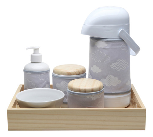 Kit Higiene Moderno Nuvem Cinza Quarto Bebê Infantil