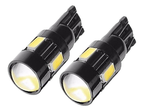 Imagem 3 de 4 de 2 Lâmpadas 6 Led Branco Com Lente 12v Carros Motos Pingo T10