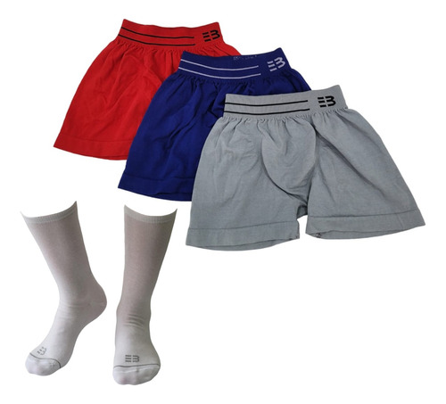 Pack X3 Boxer Niño Algodón Sin Costura + 3 Medias Escolares