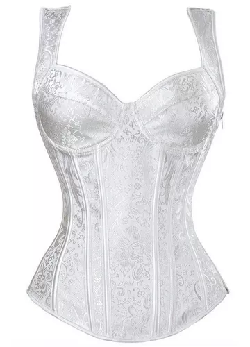 Corselet Corset Fantasia Brocado Branco Plus Size