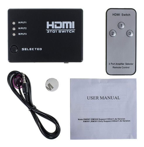 Imagem 1 de 10 de Chave Seletora Switch Hdmi 3 Ent 1 Saída Controle Mxt Rm501