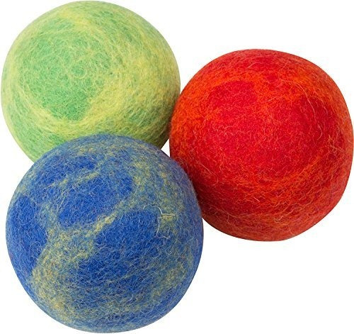 Pelotas Perro Lana Hervida Natural 3pz Rojo Verde Azul