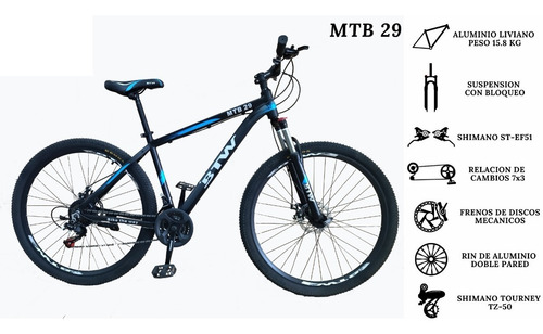 Imagen 2 de 10 de Bicicleta Montañera Rin 29 Marca Btw Aluminio Shimano