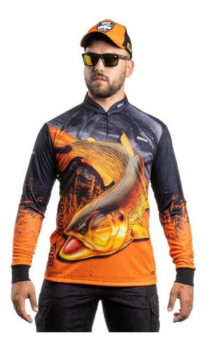 Camisa De Pesca Brk Dourado Laranja Com Proteção Uv 50+