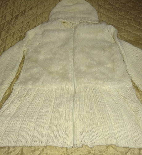Saco Sacón Cardigan Lana Con Piel Sintética L
