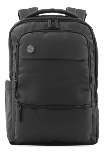 Mochila Crossover Portanotebook Theia Poliéster Engomado Color Negro Diseño de la tela Lisa
