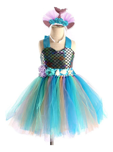 Disfraz De Princesa Para Niñas Con Diseño De Sirena Y Flores