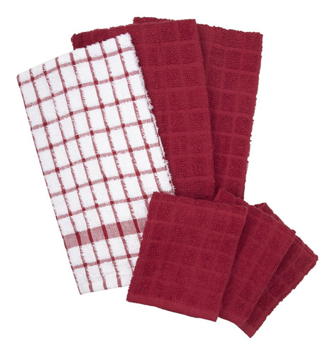 Ritz Toalla Cocina Paño Algodon Rizo Juego 6 Color Rojo