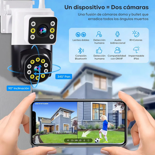 8mp Câmera Segurança Wifi Ip Ip66 Prova D'agua App Icsee Audio Bidirecional Inclui Visão Noturna Wifi 2.4g Dupla Lentes 2 Em 1