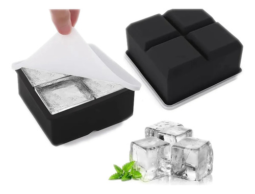 Cubo De Gelo Quadrado De 2 Peças Com Tampa, 4 Compartimentos