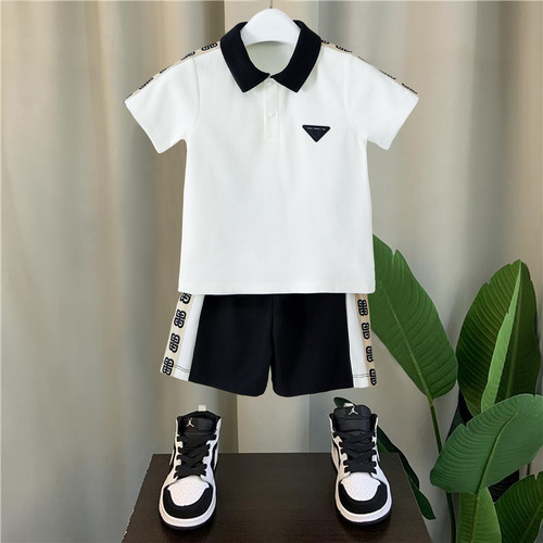 2 Pcs Conjunto De Verano Fresco Para Bebé Niño Con Estampado Blanco 2-3 A