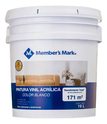 Pintura Vinilica Acrílica Member's Mark Blanco 19l