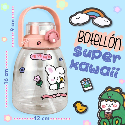 Imagen 2 de 8 de Botella Para Agua 1400 Ml Correa Stickers Kawaii 600974