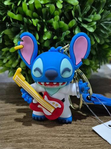 Llavero Stitch Elvis 3d Silicona Azul Acero