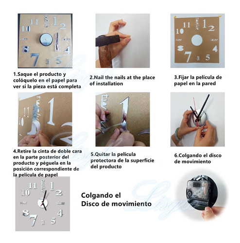 Imagen 6 de 6 de Reloj De Pared Adhesivo 3d De Acrilico Decorativo