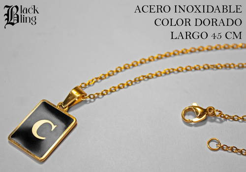 Collar Dorado Dije Letra Inicial C Rectangulo N Acero Hombre