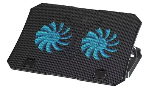 Base Refrigerada P/ Notebook Com 2 Coolers Externos Led Azul Cor Preto