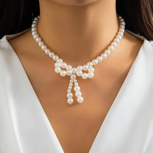 Collar De Perlas Con Lazo Bohemio, Gargantilla Con Cuentas Y