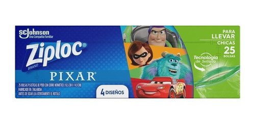 Ziploc Bolsa Para Llevar Disney Pixar X 25 Unidades