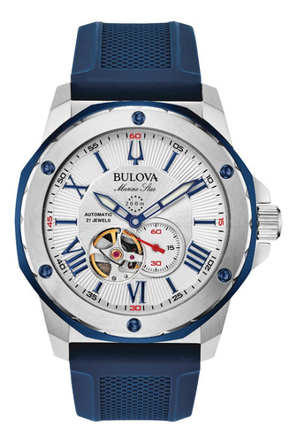 Imagen 1 de 7 de 98a225 Reloj Bulova Mecanic Marine Star Para Caballero Azul/