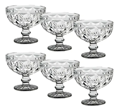 Jogo Com 6 Taças De Sobremesa Diamante Em Vidro 300ml Original