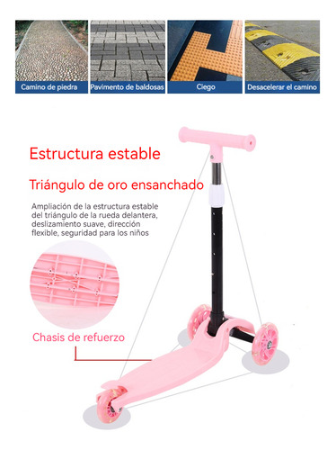 Scooter Infantil Con Led Ruedas Y Taburete,altura Ajustable