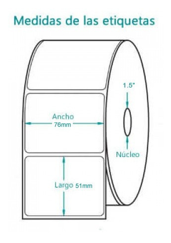 Imagen 6 de 6 de Etiqueta Térmica Directa 76 X 51mm 5 Rollos (4617 Etiquetas)