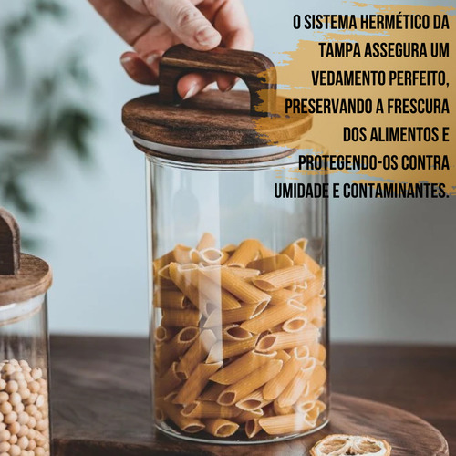 Pote Hermético Tampa De Bambu Com Alça Mantimentos 1000 Ml