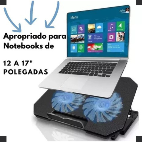 Suporte Base Notebook Com 2 Coolers Ventoinhas Led Azul