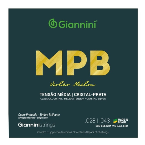 Imagem 1 de 2 de Encordoamento Classico Giannini Mpb Nylon Cristal Prata