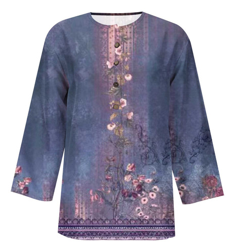 Blusa De Moda Casual Para Mujer Con Estampado De Cuello Con