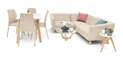 Combo Sala Newark + Comedor Lugo Matiz- Venecia Tela Beige