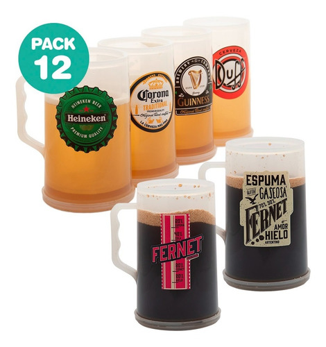 12 Vaso Chopp Gel Refrigerante Frío Cerveza Fernet Grande