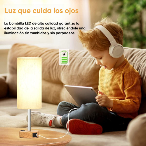 Lámpara De Cabecera Dapon Led Táctil De Mesa Habitación Combo con 2 Pc Estructura Chocolate Pantalla Blanco